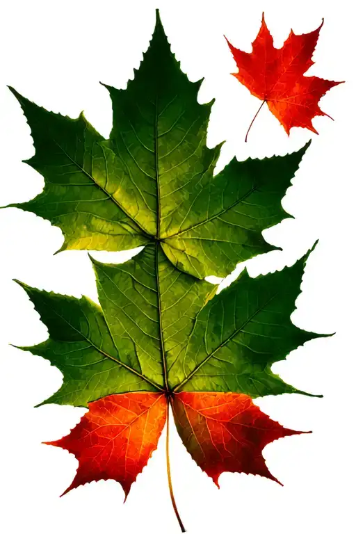 12 Green Maple Leafs Enveloping A Single Red Maple Leaf