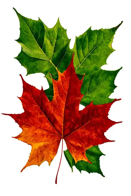 12 Green Maple Leafs Surrounding 1 Red Maple Leaf