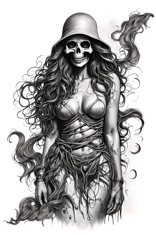Grim Reaper Sexy Faceless Woman With Flowing Hair