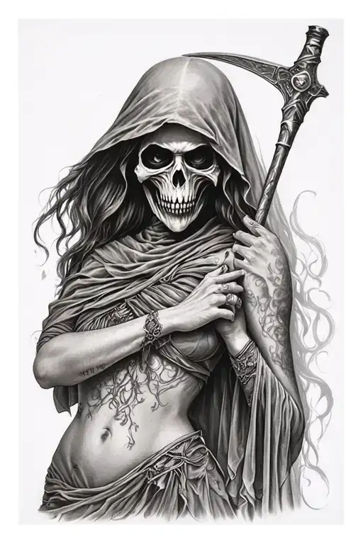 Grim Reaper Sexy Faceless Woman With Scythe