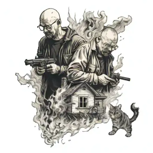 Walter White And Jesse Pinkman Saving A Cat From A Burning Building