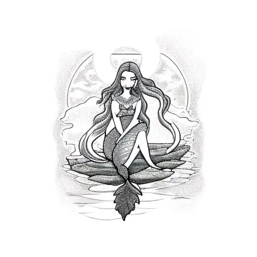 A Serene Mermaid Basking In The Moonlight On A Rocky Shore
