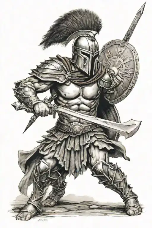 Spartan Warrior With Shield And Sword