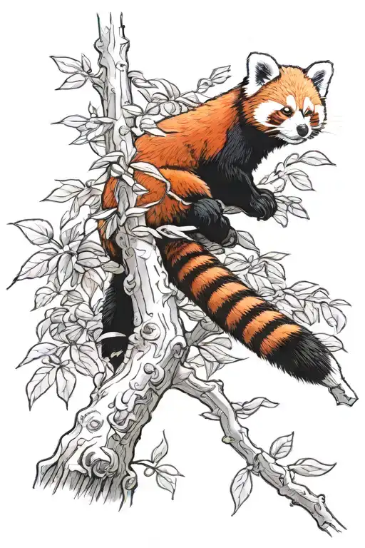 Red Panda Lying On Their Stomach On A Branch