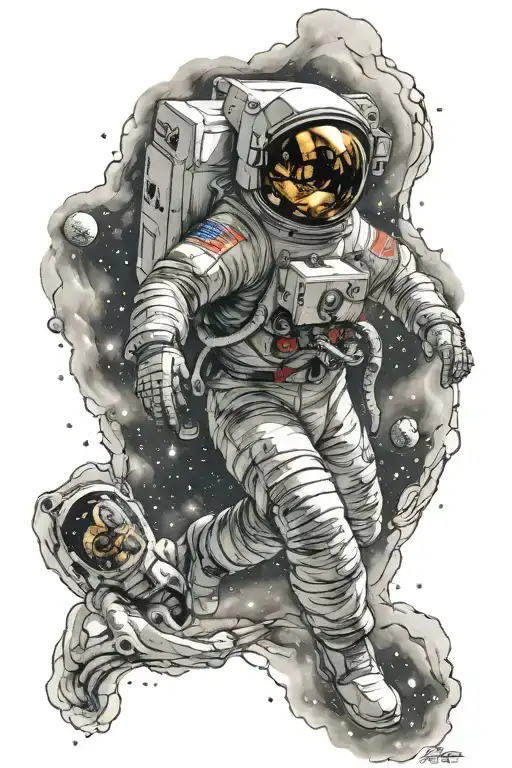 Space Tattoo Sleeve With Astronaut Floating In Space