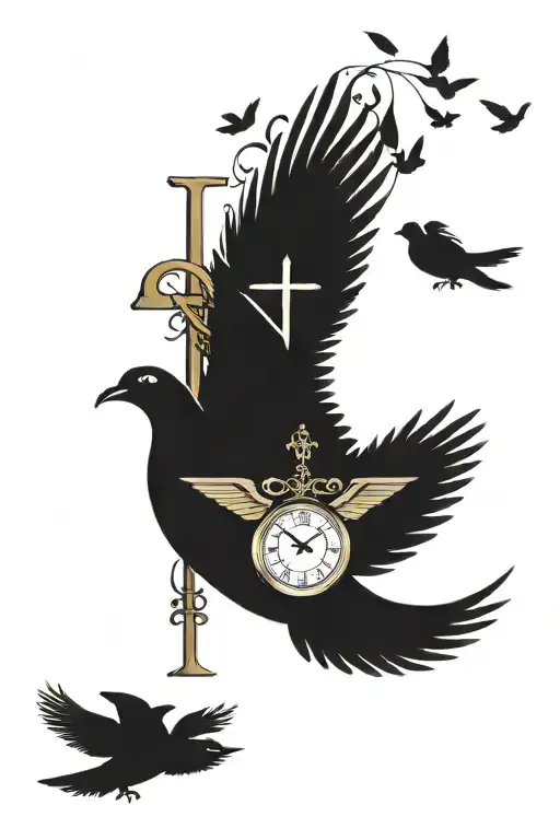 Cross And Doves Flying With Roman Numerals Representing Important Dates