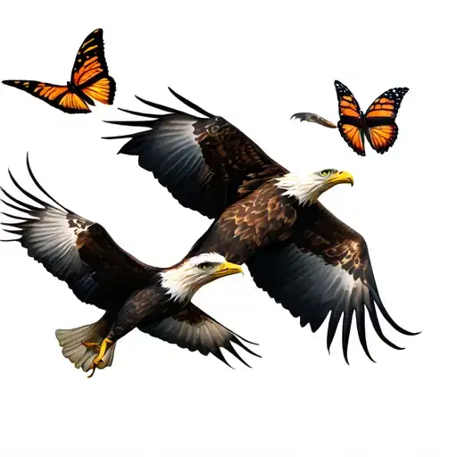 Eagle And Butterfly Flying