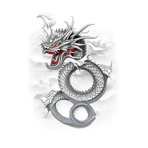 Japanese Dragon Wrapped Around A Broken Sword