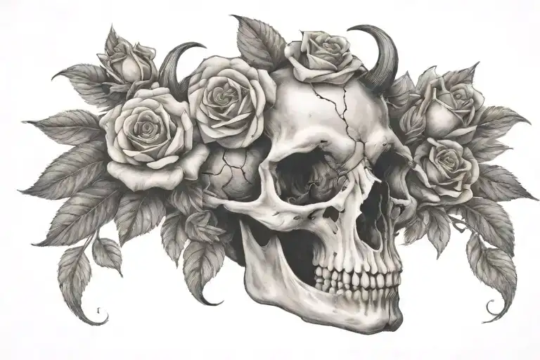 Ram Skull With Roses Blooming