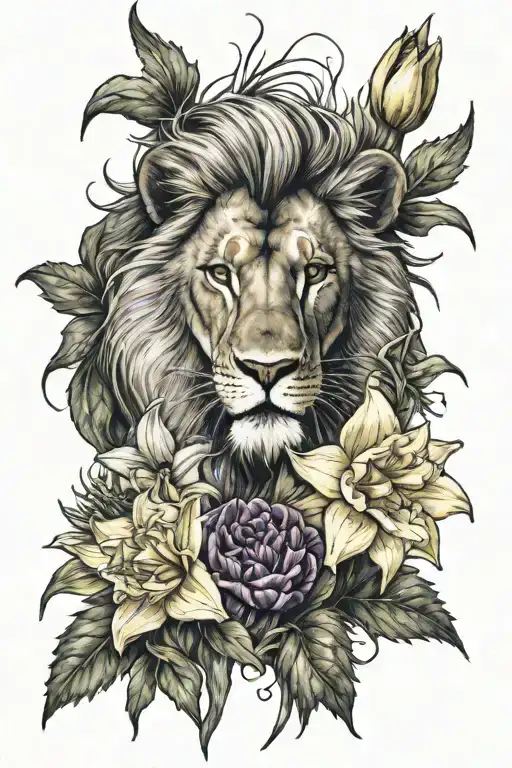 Scarred Lion Daffodils And Thistle Flowers