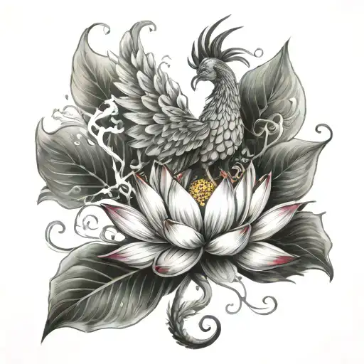 Phoenix Rising From Lotus Flower Growing