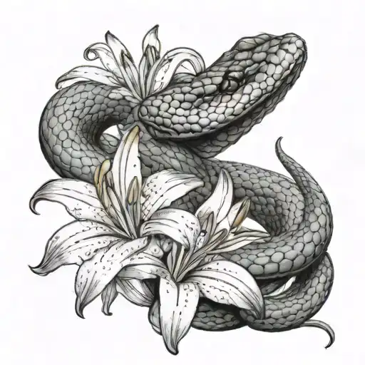 Snake Shoulder Tattoo With Lily Flower