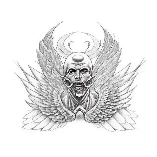 Man With Wings Open One Off Angel Other Of Demon