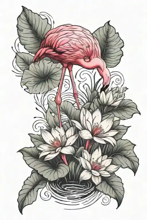 Flamingo Growing Out Of Lotus Flower