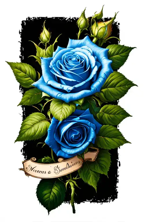 Blue Roses Intertwined With Names Intertwined