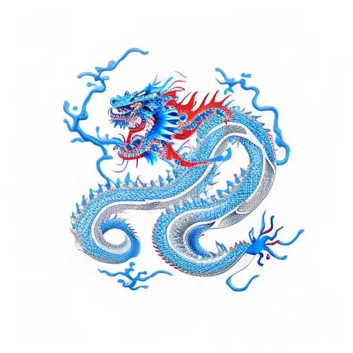 Chinese Dragon With Blue Flowers