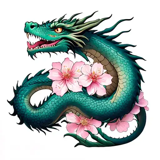 Dragon Wrapped Around Cherry Blossoms Coming