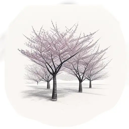 Cherry Blossom Trees With Samurai Silloets