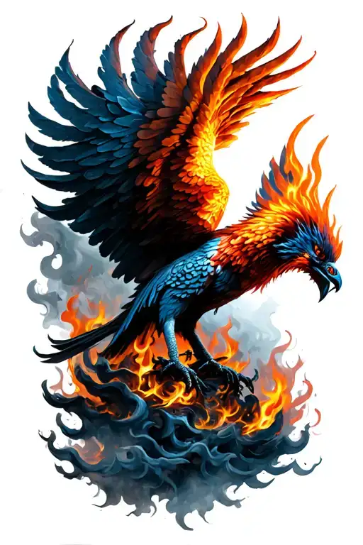 Flaming Phoenix Rising From Ashes