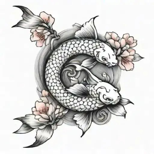 2 Koi Fish And Cherry Blossoms And Pisces Zodiac Sign