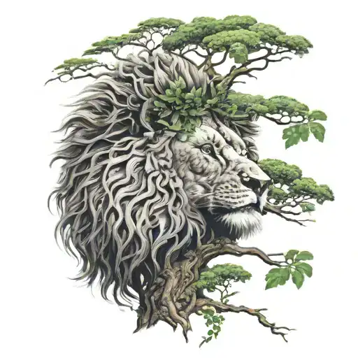 Big Tree And The Tree Crown Is A Face Of A Small Lion Head