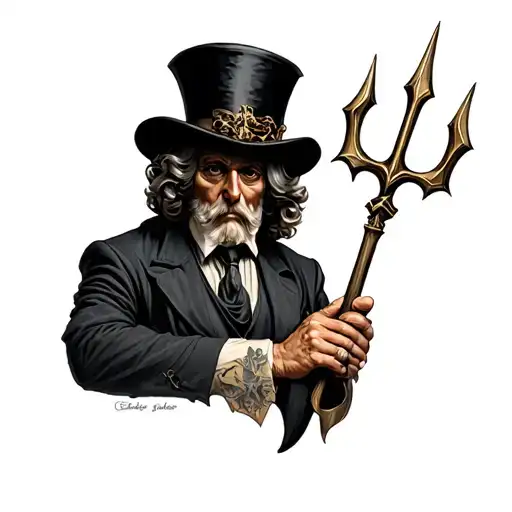 Cemetery With A Cover Man And Top Hat Holding A Trident