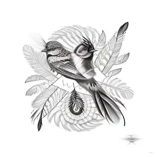 A Bird With Feathers Protecting Their Little Birds