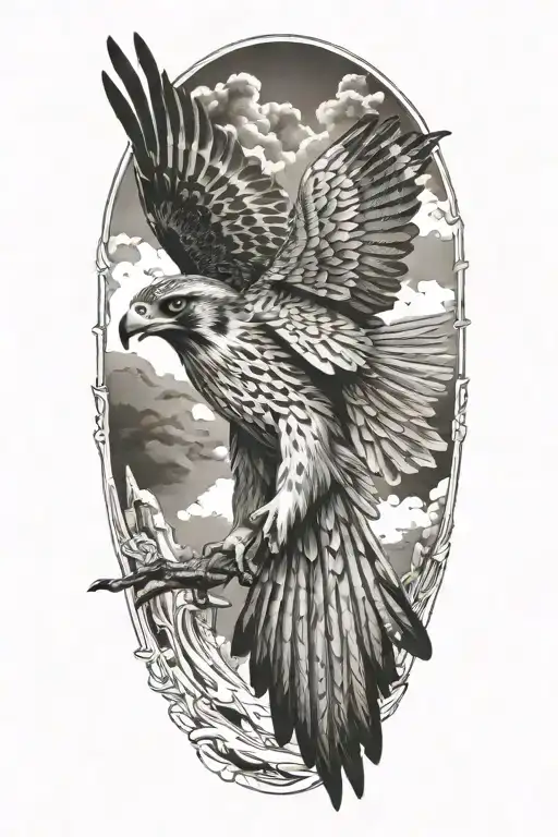 Large Falcon Swooping Down Wings Spread