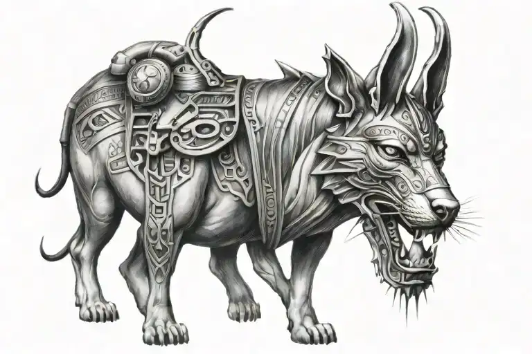 Dark Humanoid Anubis Egyptian God Surrounded With Modern Knowledge About Health And Adhd