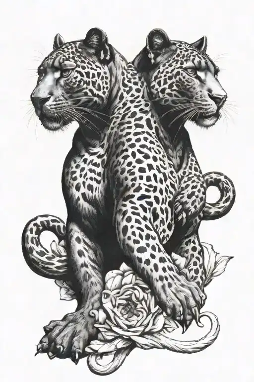 Two Black Panthers As A Gemini Sign Tattoo Design