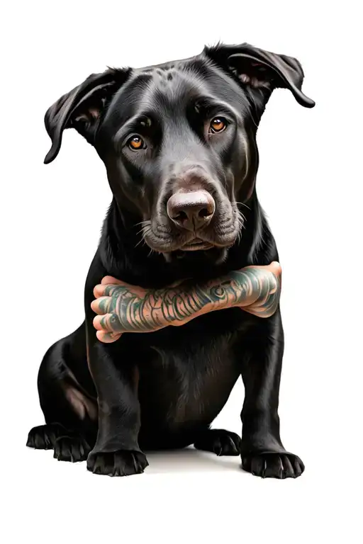 Black English Lab Dog Holding A Human