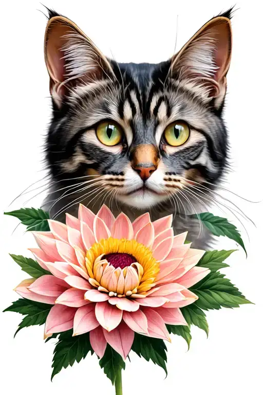 Cat And Dahlias