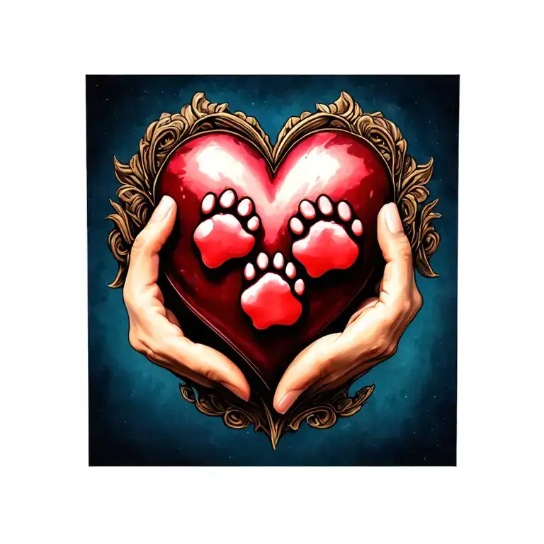 A Heart Holding 3 Paw Prints Love