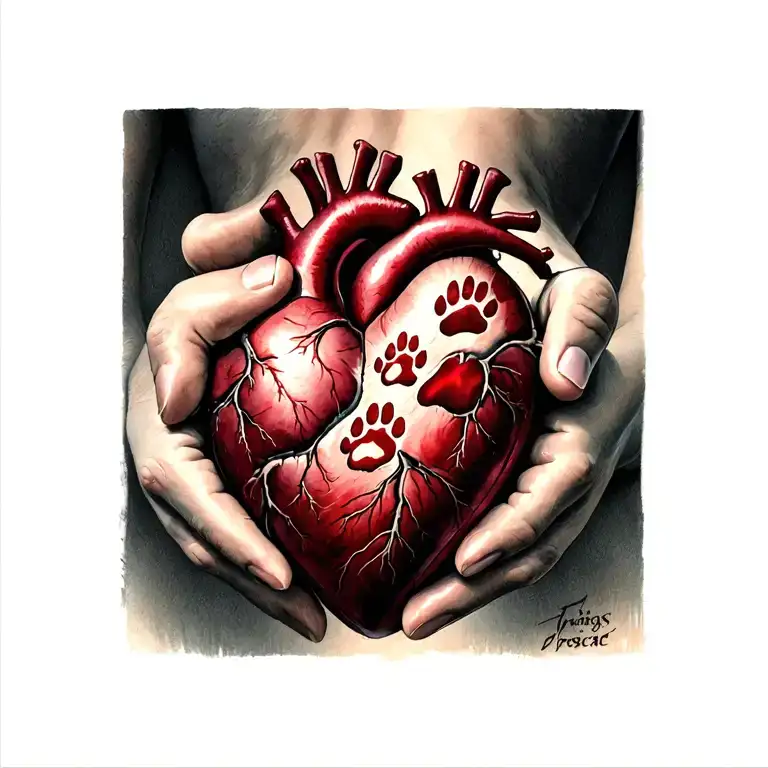 A Human Heart Holding 3 Paw Prints Close Ones