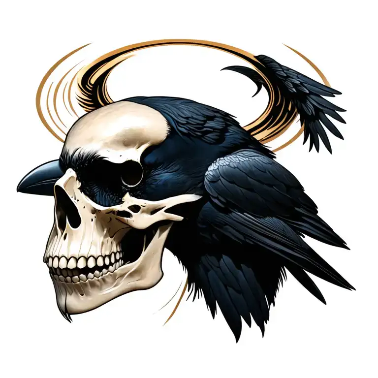 Peaceful Black Crow Skull Halo