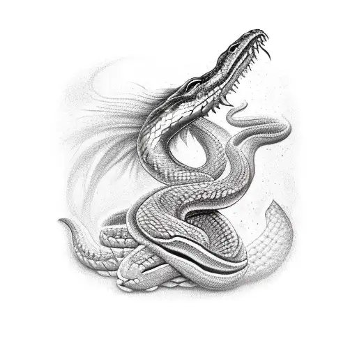 A Woman Under Attack Of A Snake With A Golden Head