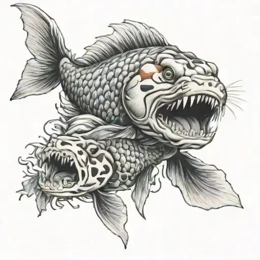 Koi Fish In Lions Mouth Open