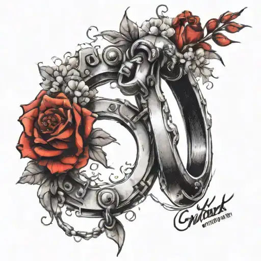 Chinese Well Broken Handcuffs And Red Carnations Freedom