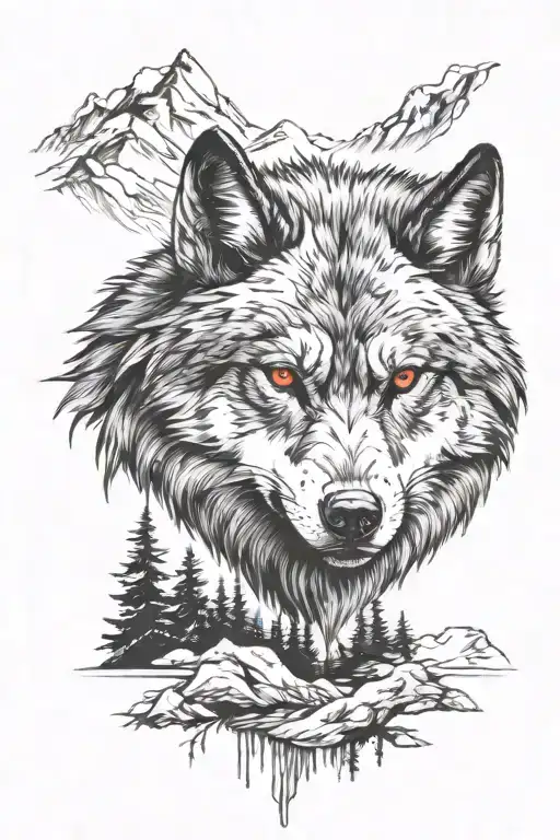 A Angry Wolf With Red Eyes And Scar On Mountains And Woods