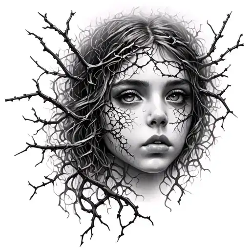 Vines And Branches And Bones And Razor Wire Woven Into The Shape Of A Pretty Girls Face