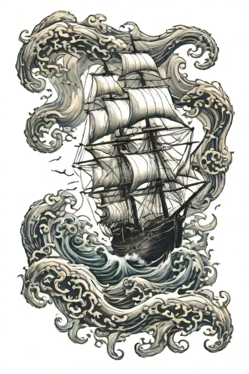 Rough Seas With Ship And Kraken Emerging With Poseidon Standing Over Everything