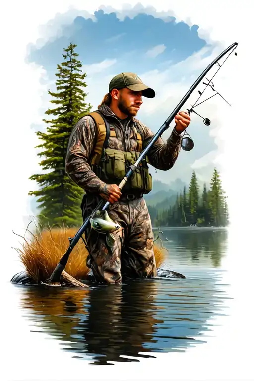 Hunting And Fishing Scene