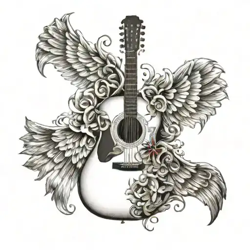 Acoustic Guitar Angel Wings With Irish And Italian Symbols