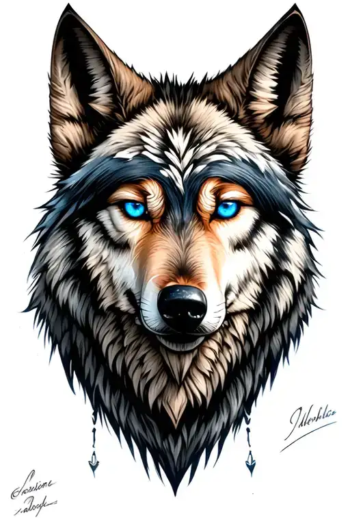 Viking Wolf Head Blue Eyes Looking