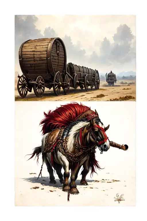 Horde And A Waggon In The Background