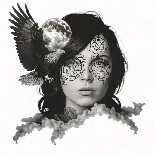 Girl With Eyes And Top Of Head Covered In Clouds Holding Bring Me The Horizon Sempiternal Symbol