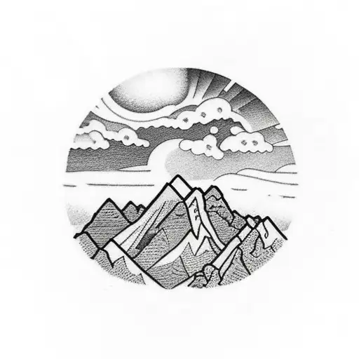 Mountain Scene With Clouds And Sun