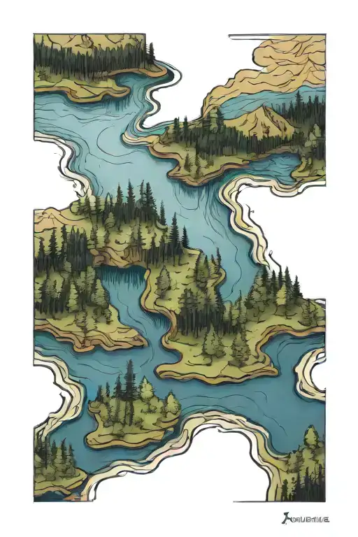 Topography Lines Of Lakes With Forest Scene