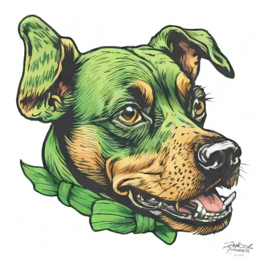 Cheweenie Dog With A Green Bow Tie And Despise Face