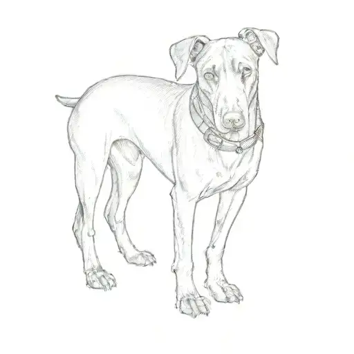 A Doberman Pinscher Dog Standing In Front View Camera